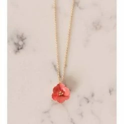 Lilac Rose Coral Flower Gold Necklace