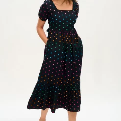 Lilac Rose Betsy Midi Smock Dress In Black