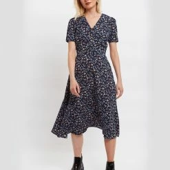 Lilac Rose Louche Avril Animal Blues Print Midi Tea Dress