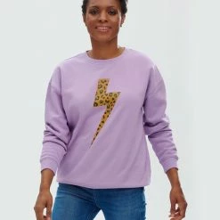 Lilac Rose Sugarhill Noah Sweatshirt In Lilac With Leopard Lightning