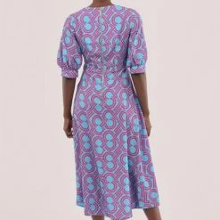 Lilac Rose Closet London Blue Puff Sleeve Wrap Print Dress