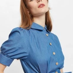 Lilac Rose Louche Magda Chambray Short Sleeve Cropped Jumpsuit