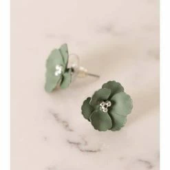Lilac Rose Khaki Flower Silver Studs