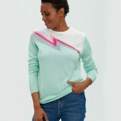 Lilac Rose Sugarhill Astrid Jumper In Mint And Off-White Lightning Flash