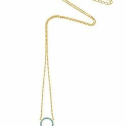 Lilac Rose Blue Cz Circle Gold Plated Necklace