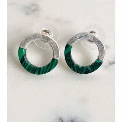 Lilac Rose Green Marble Effect And Silver Open Stud