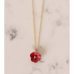 Lilac Rose Red Flower Gold Necklace