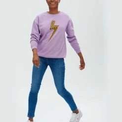 Lilac Rose Sugarhill Noah Sweatshirt In Lilac With Leopard Lightning