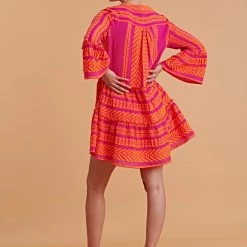 Devotion Twins Ella Short Dress In Orange And Fushia 02231073G