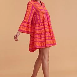 Devotion Twins Ella Short Dress In Orange And Fushia 02231073G