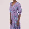 Lilac Rose Closet London Blue Puff Sleeve Wrap Print Dress