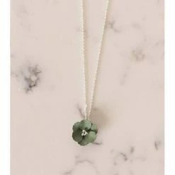 Lilac Rose Khaki Flower Silver Necklace